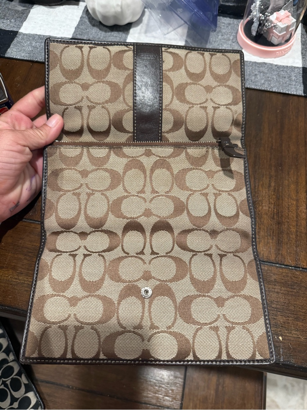 Coach Signature Canvas Fold-Over Wallet in Brown and Tan